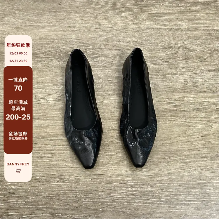 Dannyfrey复古尖头头层羊皮简约通勤时尚浅口女气质真皮单鞋3CM