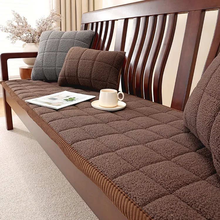简约高档冬季加厚泰迪绒兔毛绒海绵垫家用防滑实木沙发垫可定制