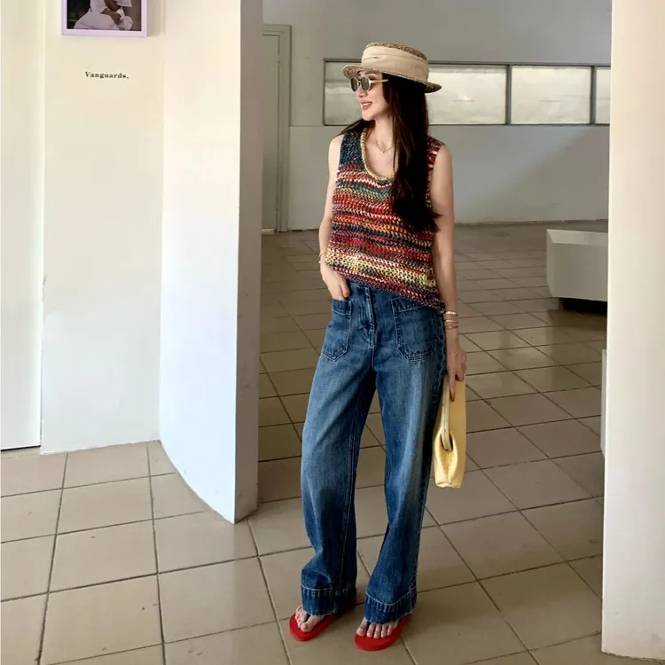 AIMURSE 【贴袋蓝牛】小众设计师 百搭休闲高质感牛仔直筒裤 AM1510