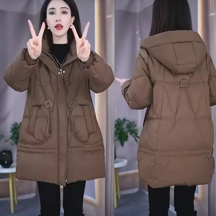 YECL时尚2025新款棉衣女中长款宽松加厚棉袄冬款大码连帽棉服时尚