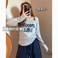 GTNER“KK定制”早秋新款一字斜肩字母印花打底衫显瘦时尚上衣D2080