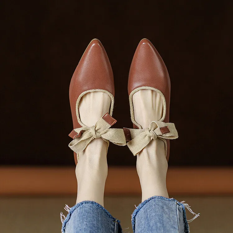 里外真皮女鞋2025春季浅口女单鞋百搭尖头复古法式平底粗跟玛丽珍