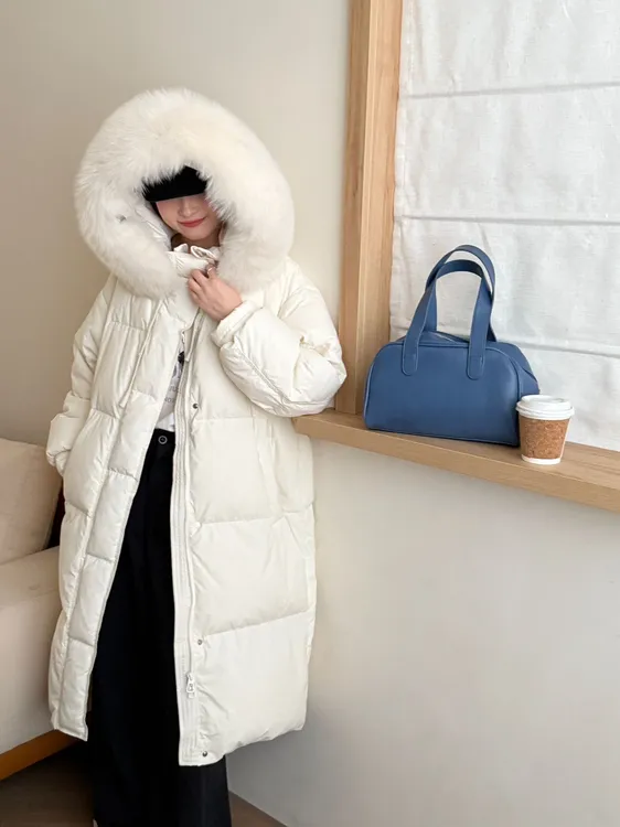 Y6606原创韩系加厚宽松羽绒服 定制加大狐狸毛领新国标90白鸭绒
