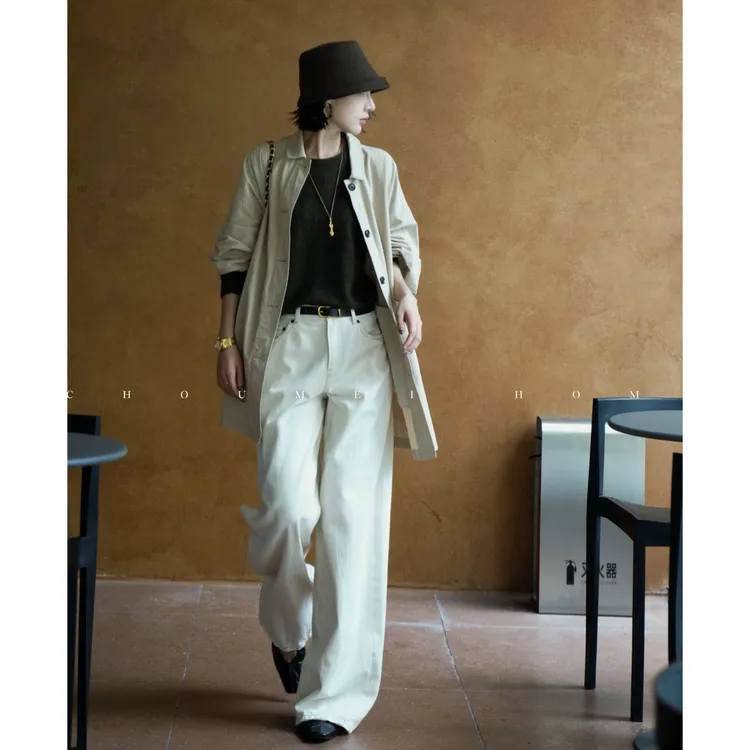 Choumei Home秋冬复古水洗时尚白牛 简约百搭宽松随性阔腿裤女