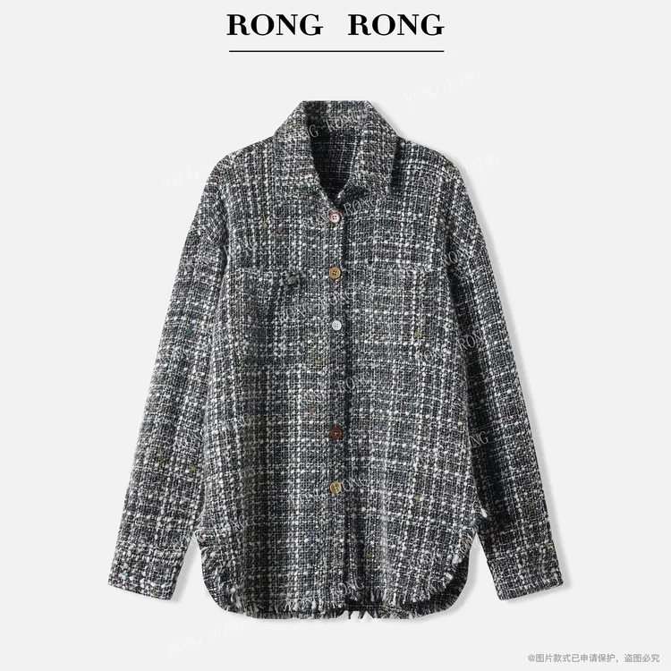 溶溶【银河流光】RONGRONG 绵羊毛亮丝混纺花呢轻奢风外套RRJM8252
