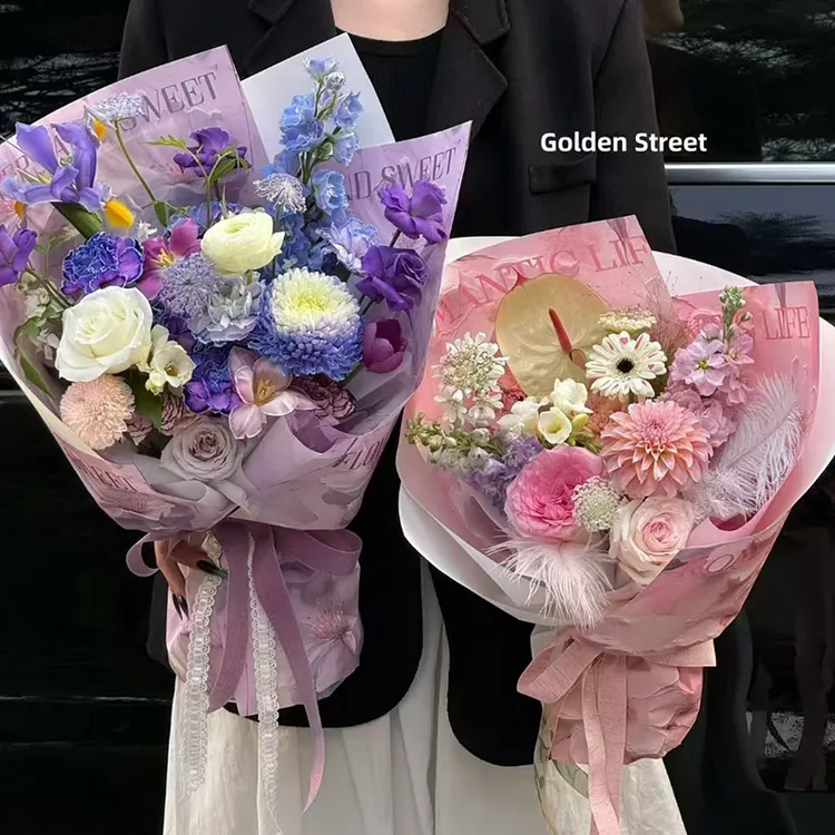 网红新款高颜值3D立体感加厚油画纸鲜花花束包装纸花店花艺资材
