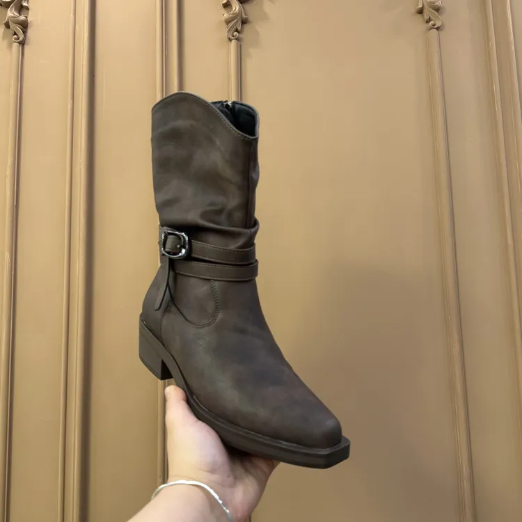 801-13厚底复古百搭舒适中筒堆堆靴