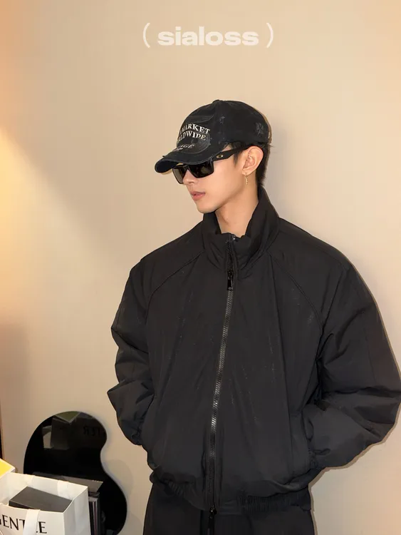 Sialoss短款廓形夹克棉服男冬季新款解构设计感立领保暖工装外套