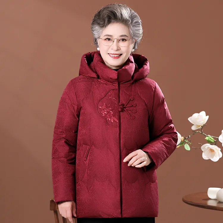 中老年羽绒服女短款新中式国风妈妈冬装60岁老人奶奶太太冬季外套