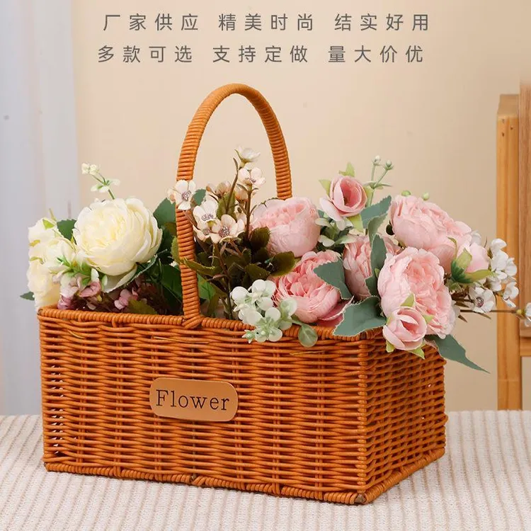 藤编花篮手提插花篮客厅摆件拍照田园篮子野餐篮花童提篮伴手礼