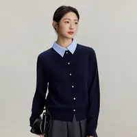 【王雪糕专属】茵曼100%绵羊毛衫假两件条纹衬衫领针织开衫