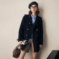 【法曼萱】藏蓝色双面羊绒大衣女2025冬新款高级小个子复古毛呢外套