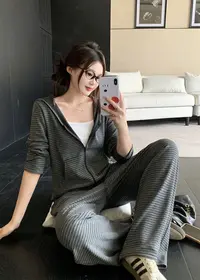 2025大码女装秋季新款长袖开衫外套宽松裤子运动风两件套3730