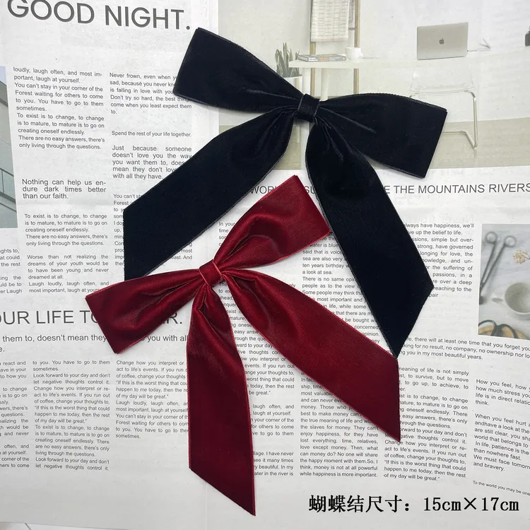 秋冬丝绒蝴蝶结衣服配饰女新款黑色酒红色领结胸针小香风外套装饰