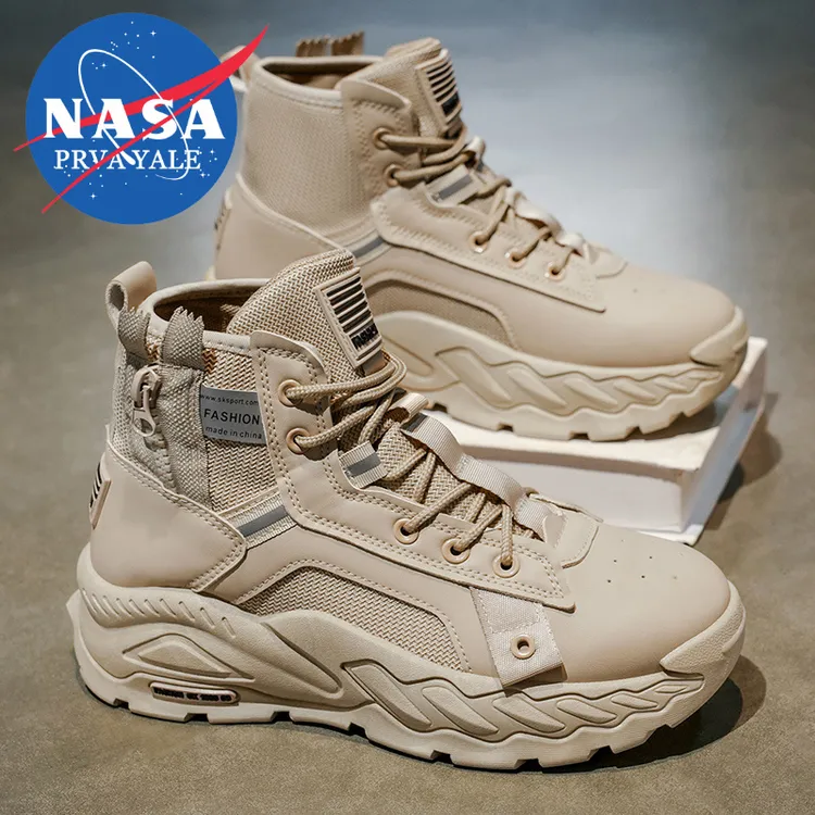 NASA联名马丁靴男鞋秋季高帮英伦风复古工装靴厚底增高沙漠作战靴