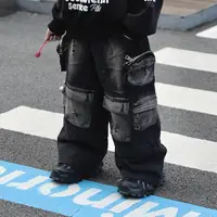 Jimmy妈童装【潮酷街舞】秋季新款儿童水洗喷绘多口袋工装裤牛仔裤