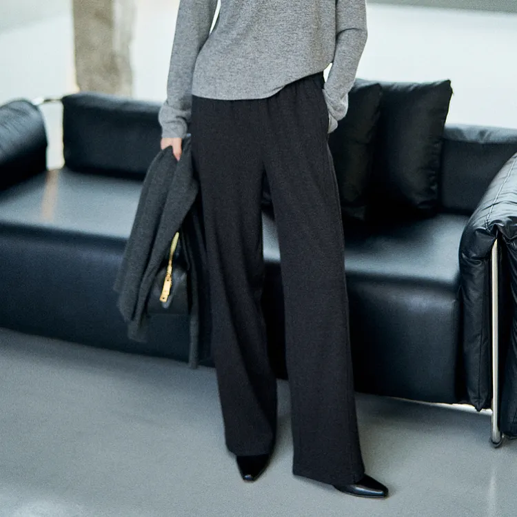 XG雪歌深灰羊毛阔腿裤垂感直筒显瘦通勤高腰百搭休闲XL402628A883