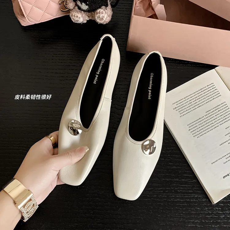 小方头羊皮单鞋女平底真皮简约软皮一脚蹬春秋不累脚春季2025