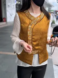 钉珠新国风黄色棉马甲-干洗