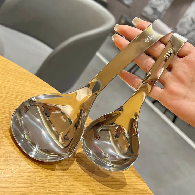 316不锈钢盛短柄汤勺家用挂壁大头勺粥勺加深加厚喝汤匙火锅小勺