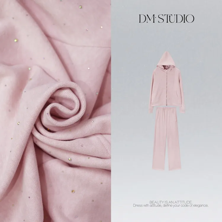 DEDM•STUDIO/小众重工烫钻拉链款卫衣外套+长裤套装2509TZ/72226