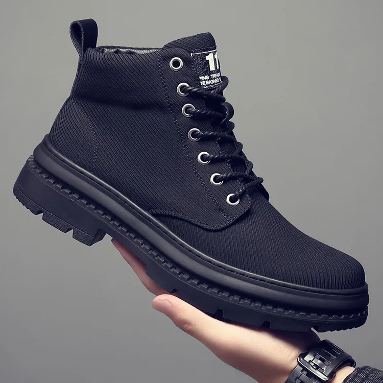马丁靴男靴子厚底高帮鞋中帮休闲鞋加绒保暖黑色工装鞋男短靴潮流