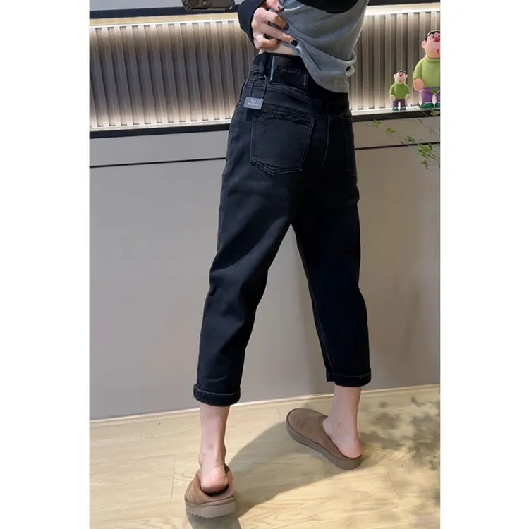 2025秋冬新款加绒保暖加厚牛仔裤女小个子显瘦弹力直筒哈伦老爹裤