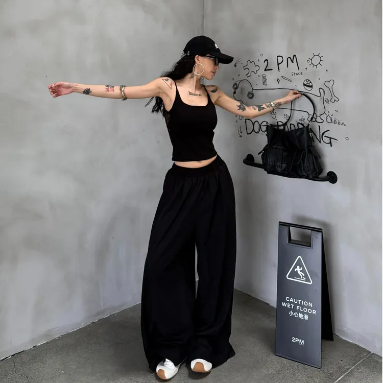 美式辣妹性感露背蕾丝拼接U领细肩带背心吊带女2025夏季修身显瘦