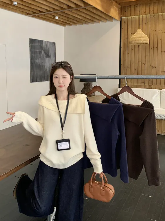 长大码女温柔风设计感软糯百搭毛衣胖mm秋冬减龄正肩针织衫69386