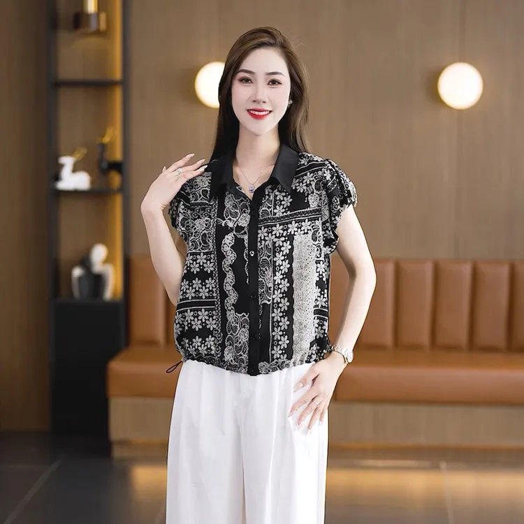 雪纺衬衫女2025夏季新款时尚减龄宽松小个子短款上衣女士洋气小衫
