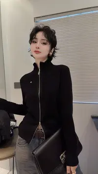 FANYE 2025早秋新款极简老钱中领刺绣拉链开衫