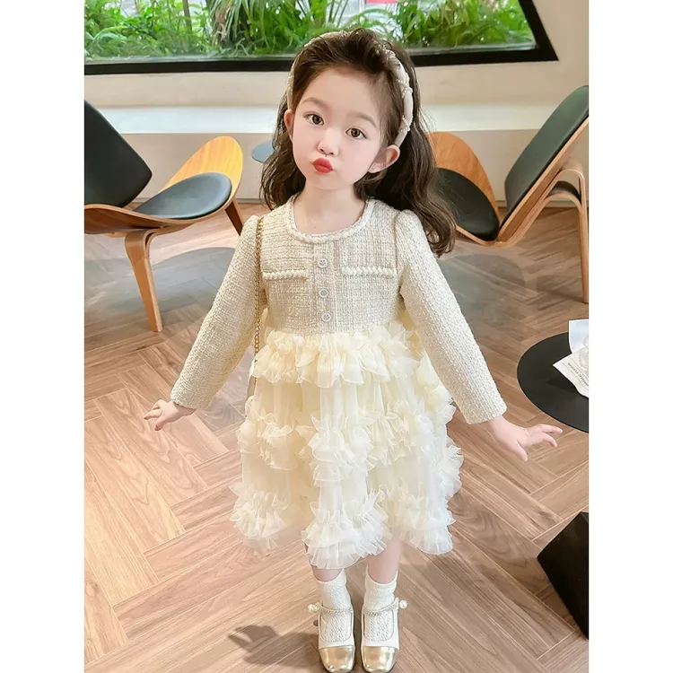 女宝宝小香风蛋糕裙2025新款洋气女小童春季韩版网纱蓬蓬连衣裙潮