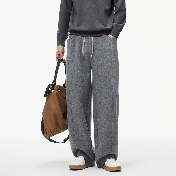 【冬日暖阳】羊毛阔腿直筒裤男冬季加厚款新贵老钱风松紧腰休闲长裤