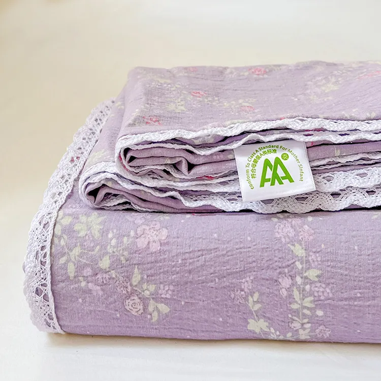 2025新款双层纱花边床单三件套单件被单枕套非纯全棉学生冰丝垫