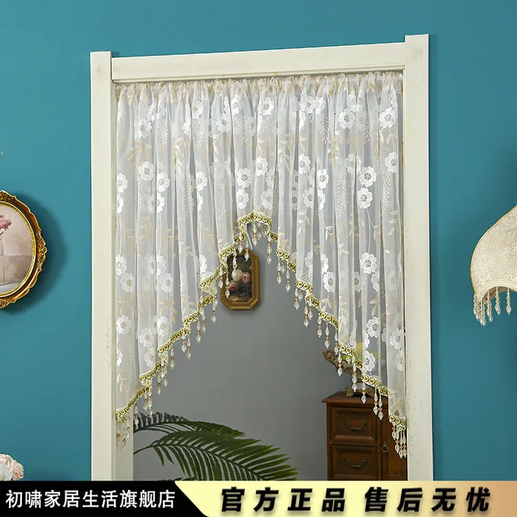 韩式蕾丝半帘门帘窗帘窗纱隔断帘挂帘家用卧室厨房帘蕾丝花朵装饰