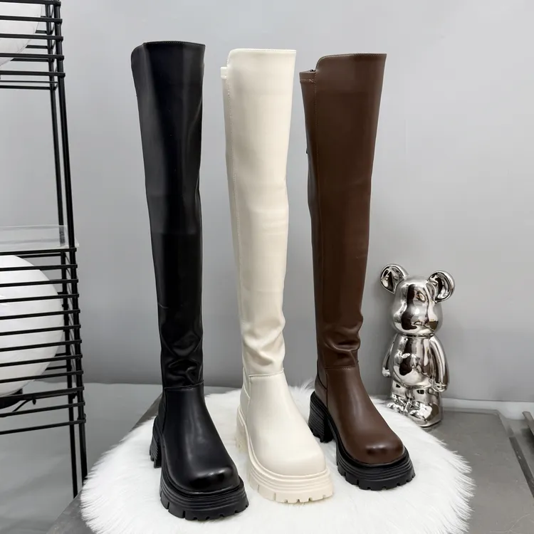 过膝长靴女2025新款秋冬骑士靴粗跟高跟长筒靴白色女士瘦瘦靴靴子