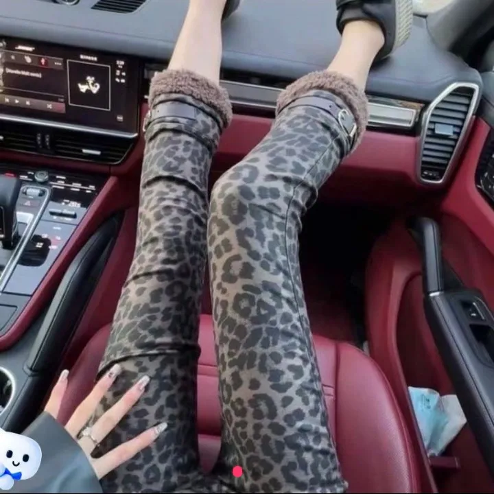 9280豹纹涂层皮薄绒九分洋气显瘦小脚烟管裤