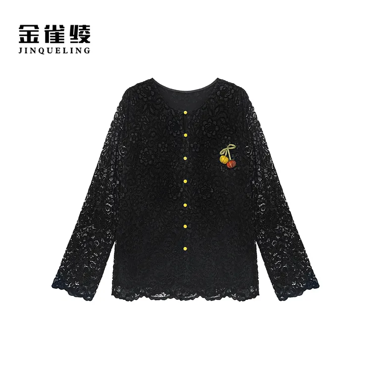 金雀绫【小南瓜】法式镂空蕾丝设计师款加宽加大衬衫SZA3SY669