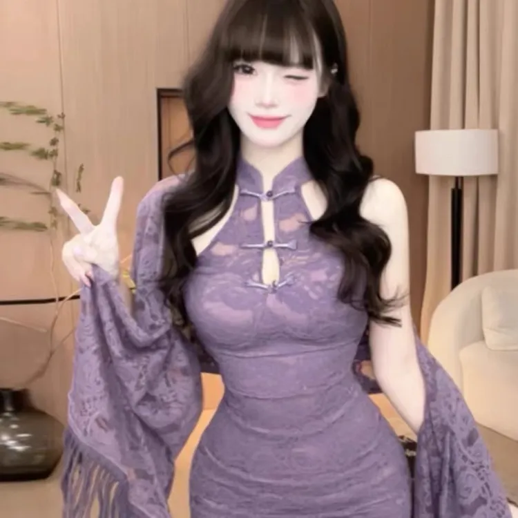 无袖包臀裙旗袍网红时尚新中式一字扣法式日常