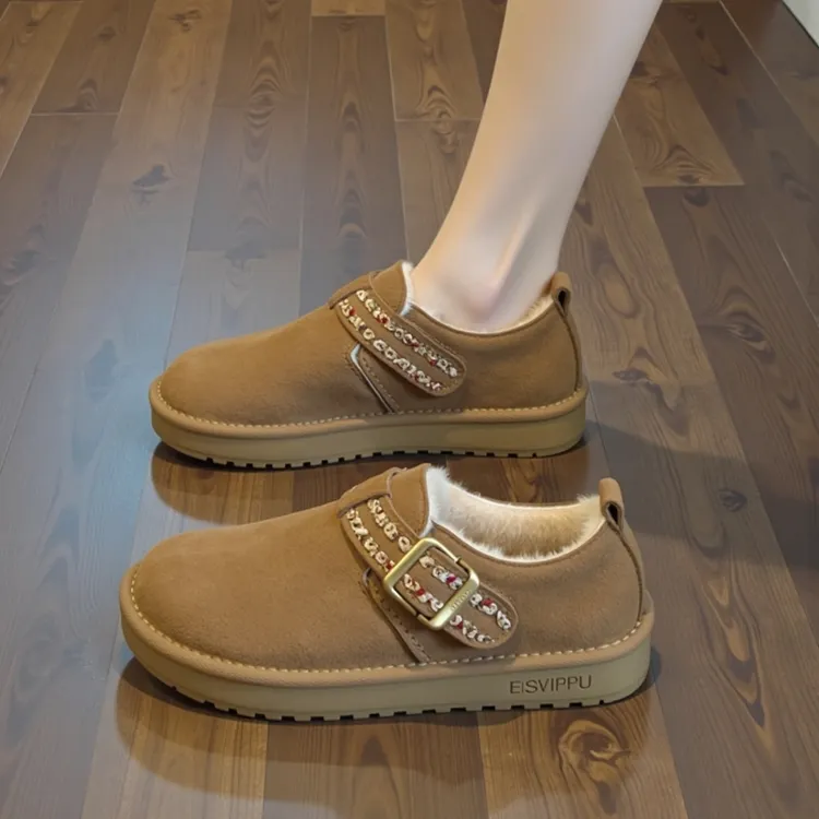 兔毛绒加绒勃肯鞋女秋冬2025新款软底懒人孕妇棉鞋休闲百搭雪地靴