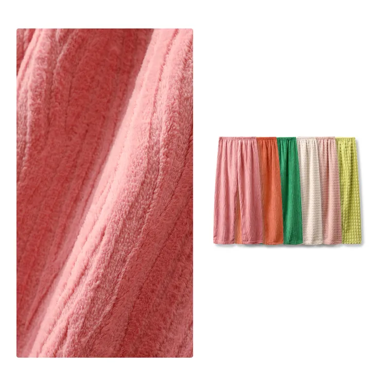 门店2&09！云朵睡裤」高克重长毛绒提花阔腿家居休闲裤女 C24135