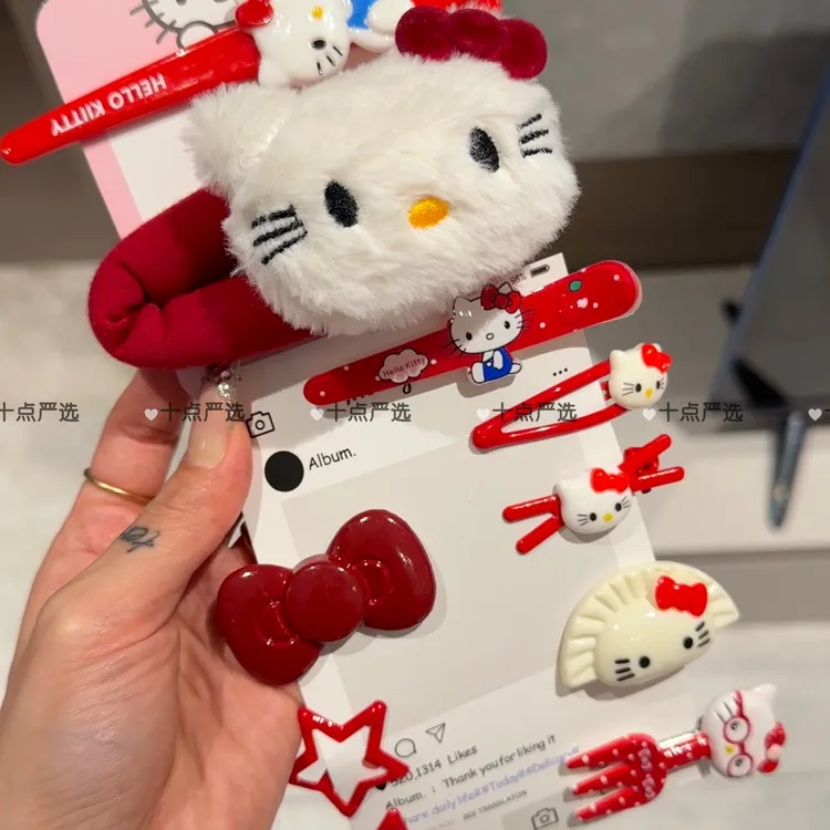 红色kitty10件套发夹公主可爱前额凯迪猫甜美发卡女生头饰礼物