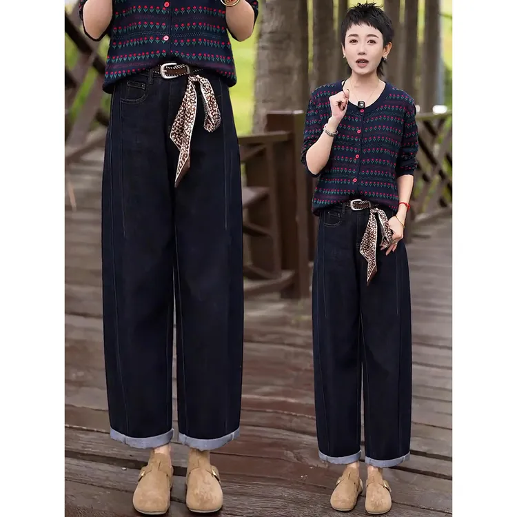 丹宁蓝覆古弯刀牛仔裤女2025年春秋季新款爆款小个子阔腿香蕉裤子