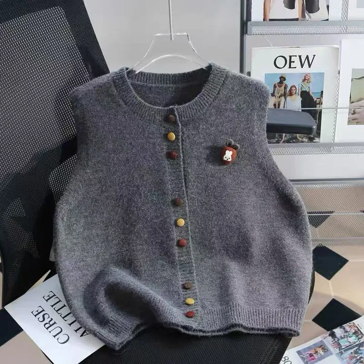 01复古针织马甲背心女春秋外搭2025新款宽松慵懒风叠穿无袖毛衣