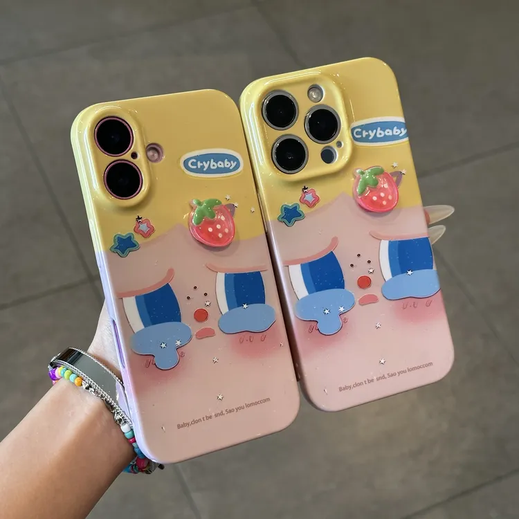 BANCA立体发夹哭娃适用苹果16promax手机壳华为vivo小米15oppo