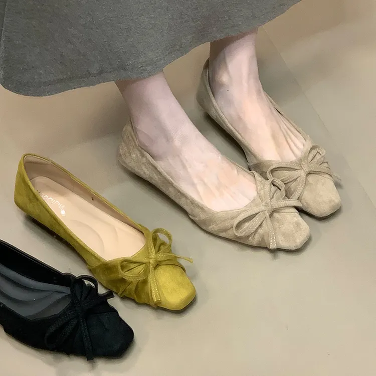 小方头法式蝴蝶单鞋春秋季女鞋平底鞋鞋子蝴蝶结浅口秋季平底女鞋