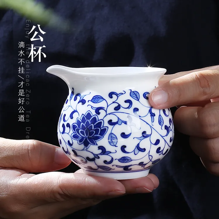 手绘青花瓷公道杯陶瓷茶漏景德镇功夫茶具分茶器匀杯倒茶茶道配件