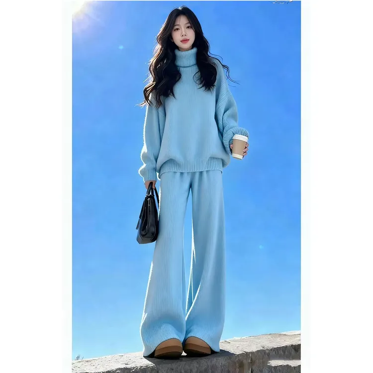 套装时尚洋气休闲网红宽松显瘦减龄韩版针织阔腿裤套装2025年冬