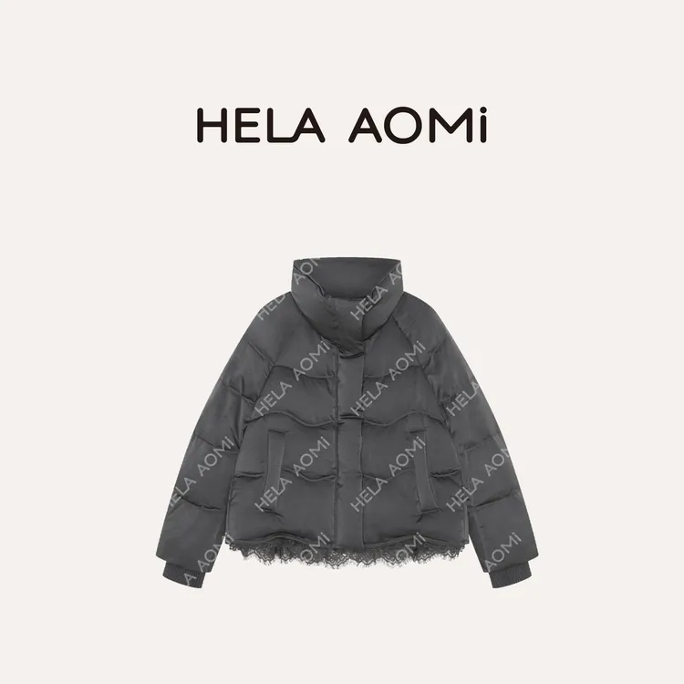 HELA AOMI “高奢线.缎面蕾丝”白鸭绒短款宽松羽绒服CY5DM02542