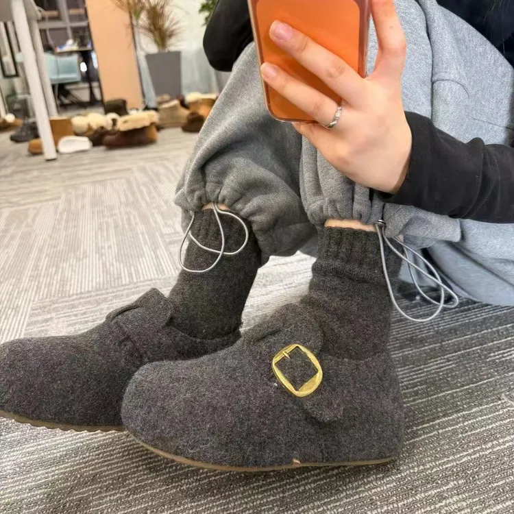  【4cm底厚】冬季爆款时尚百搭户外舒适毛呢加绒保暖勃肯休闲鞋4123